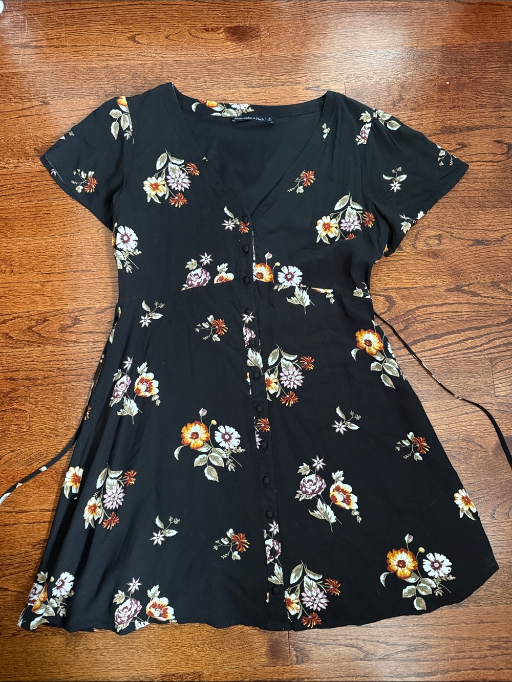 Abercrombie & Fitch Black Floral Mini Dress with Yellow and Cream Blooms